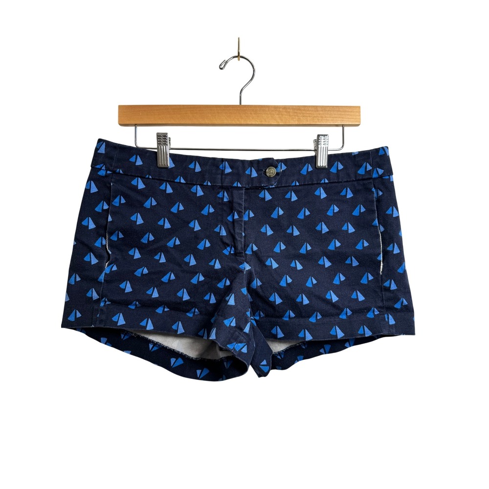 J. Crew Women's Navy Blue Sailboat Print Stretch Cotton Chino Shorts Size 10